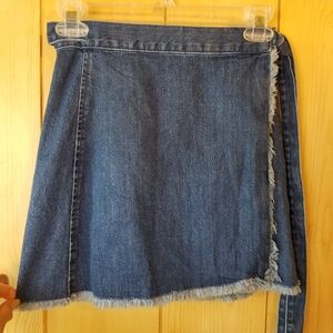 Madewell Raw Hem Mini Wrap Denim Skirt